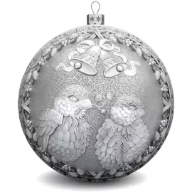 Set of 2 silver Christmas balls "Bells and Bullfinches"